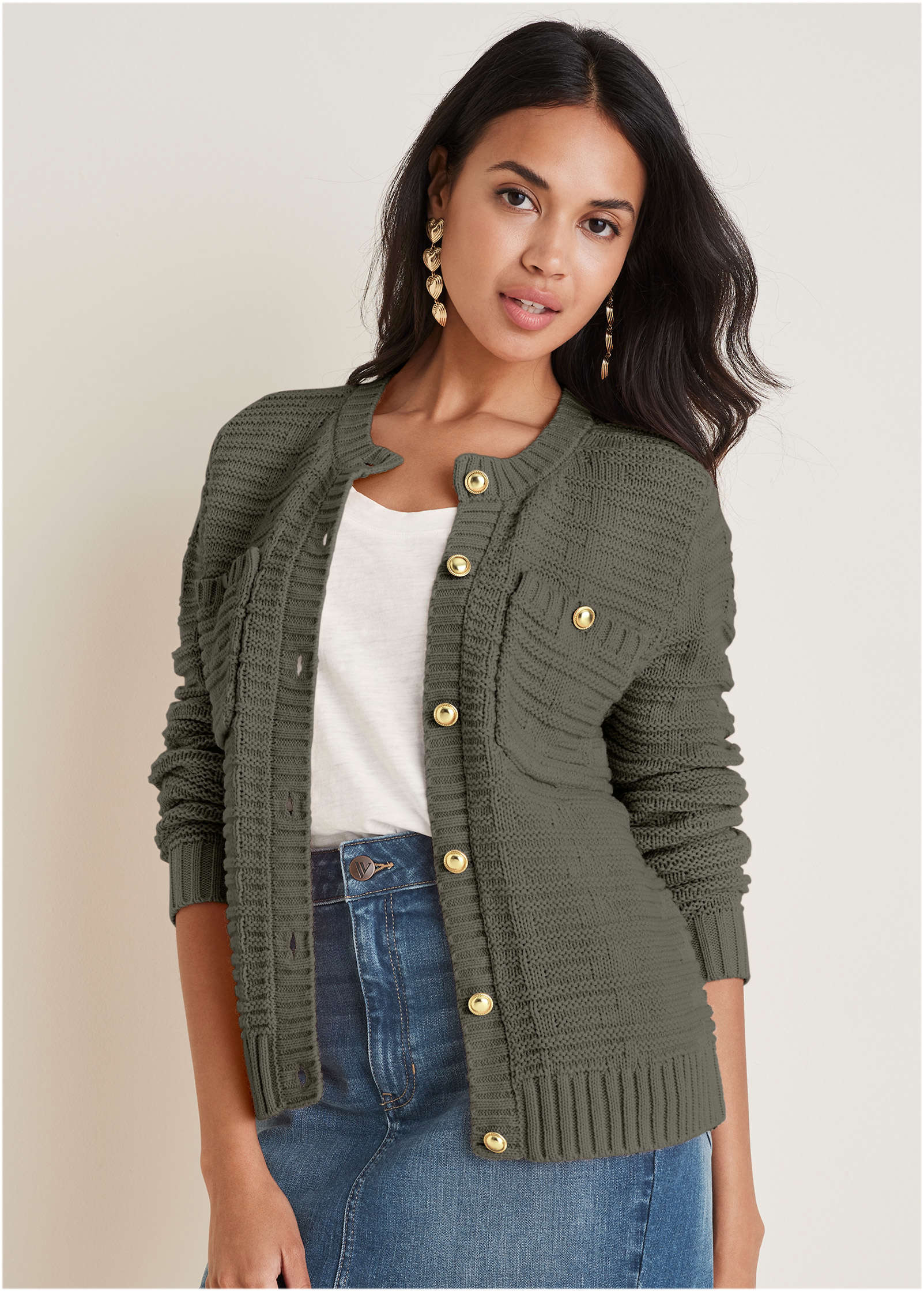 Button Detail Cardigan Olive