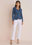 Lace Print Denim Blazer Medium Wash