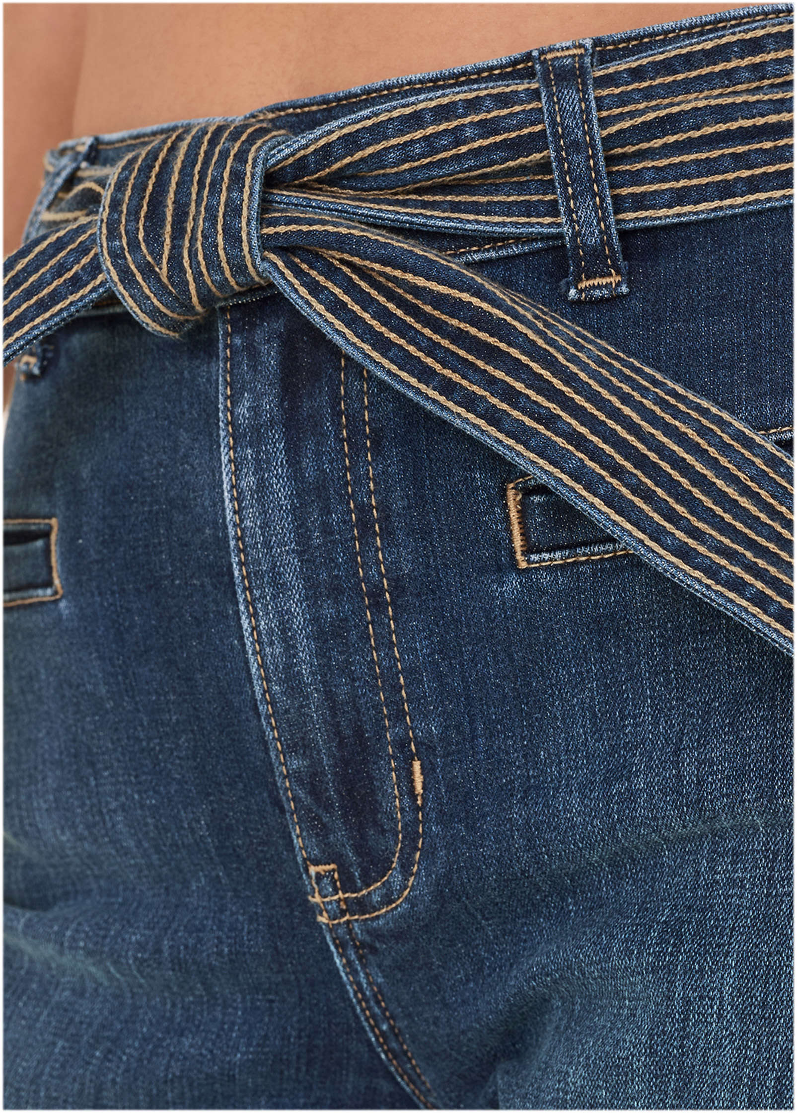 Belted Wide Leg Crop Jean Dark Wash