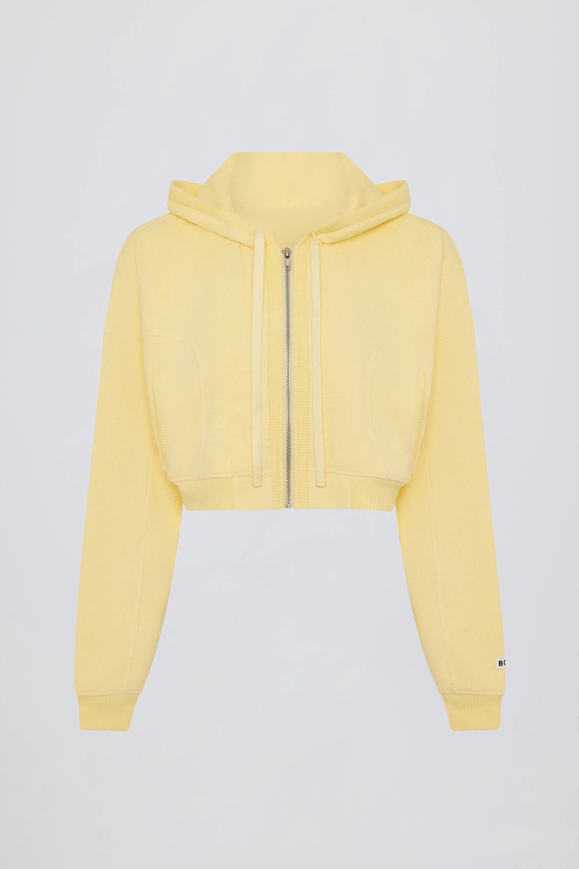 Terry Cotton Zip Up Cropped Hoodie in Lemon