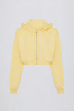 Terry Cotton Zip Up Cropped Hoodie in Lemon