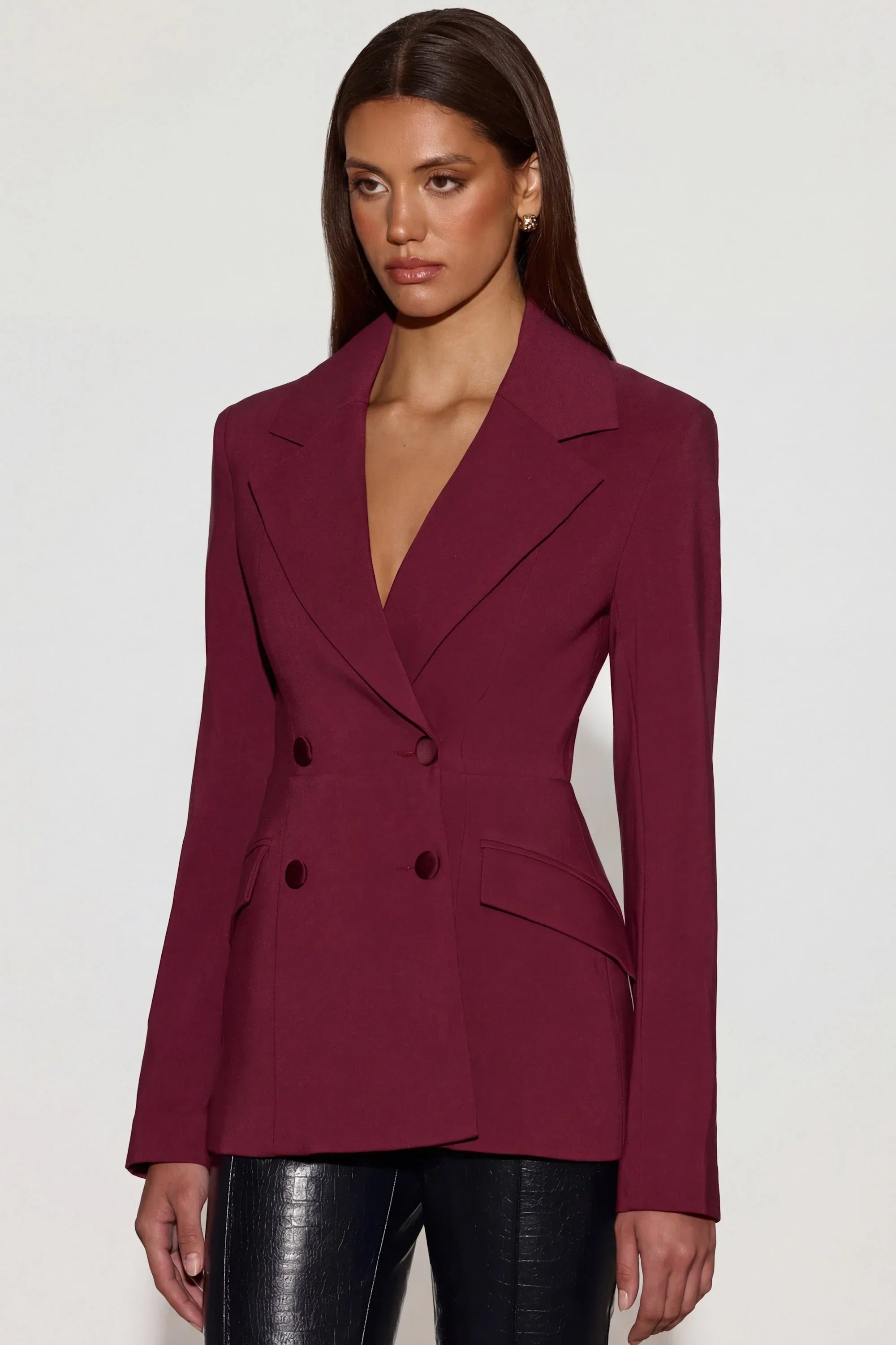 Structured Double Breasted Blazer in Burgundy