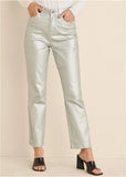 Metallic Straight Leg Jeans Silver Metallic