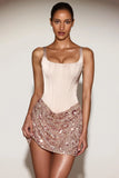 Satin Corset Embellished Skirt Mini Dress in Rose Gold