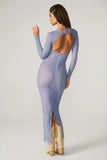Embellished Long Sleeve Maxi Dress in Blue