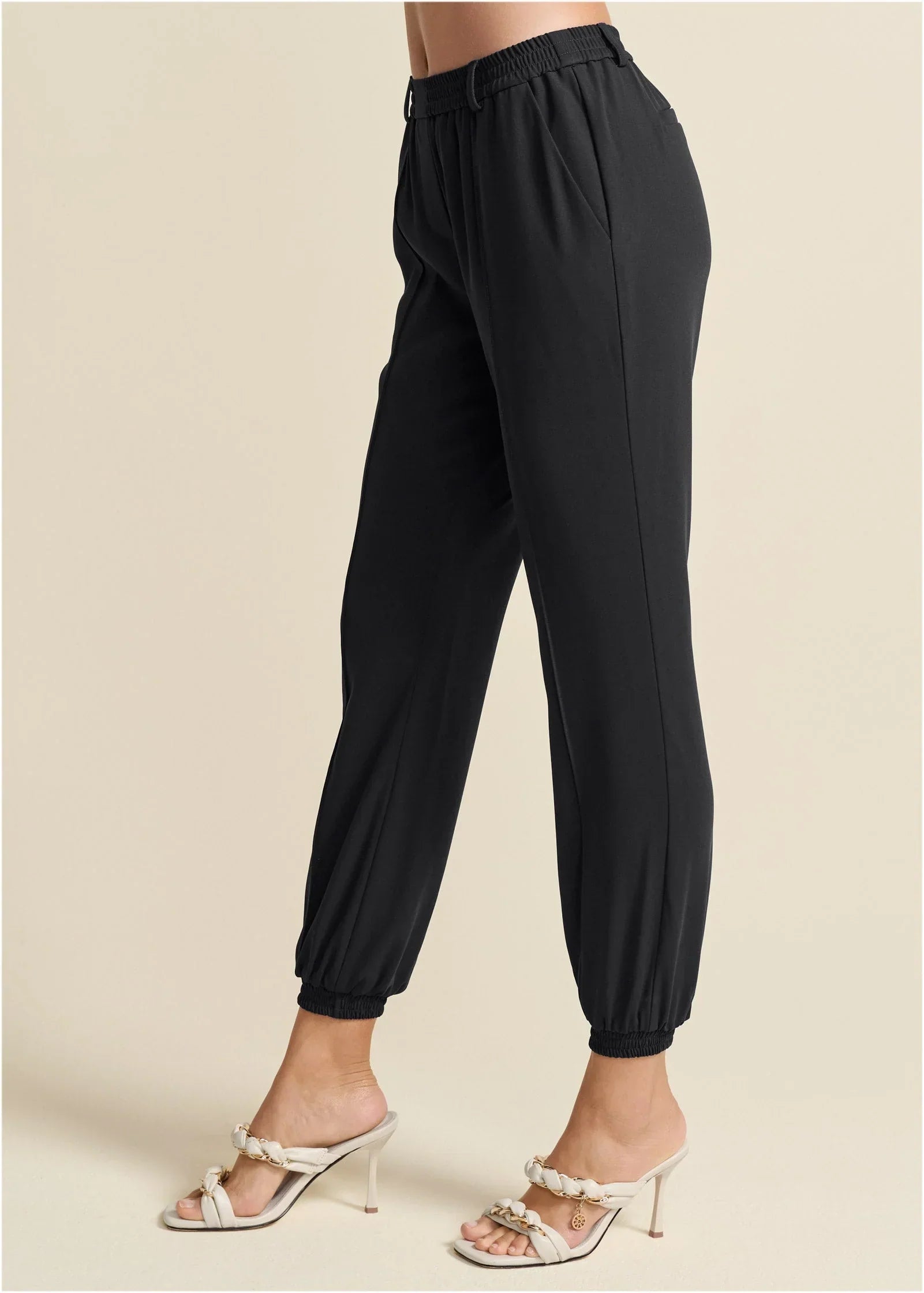 Woven High Rise Joggers Jet Black