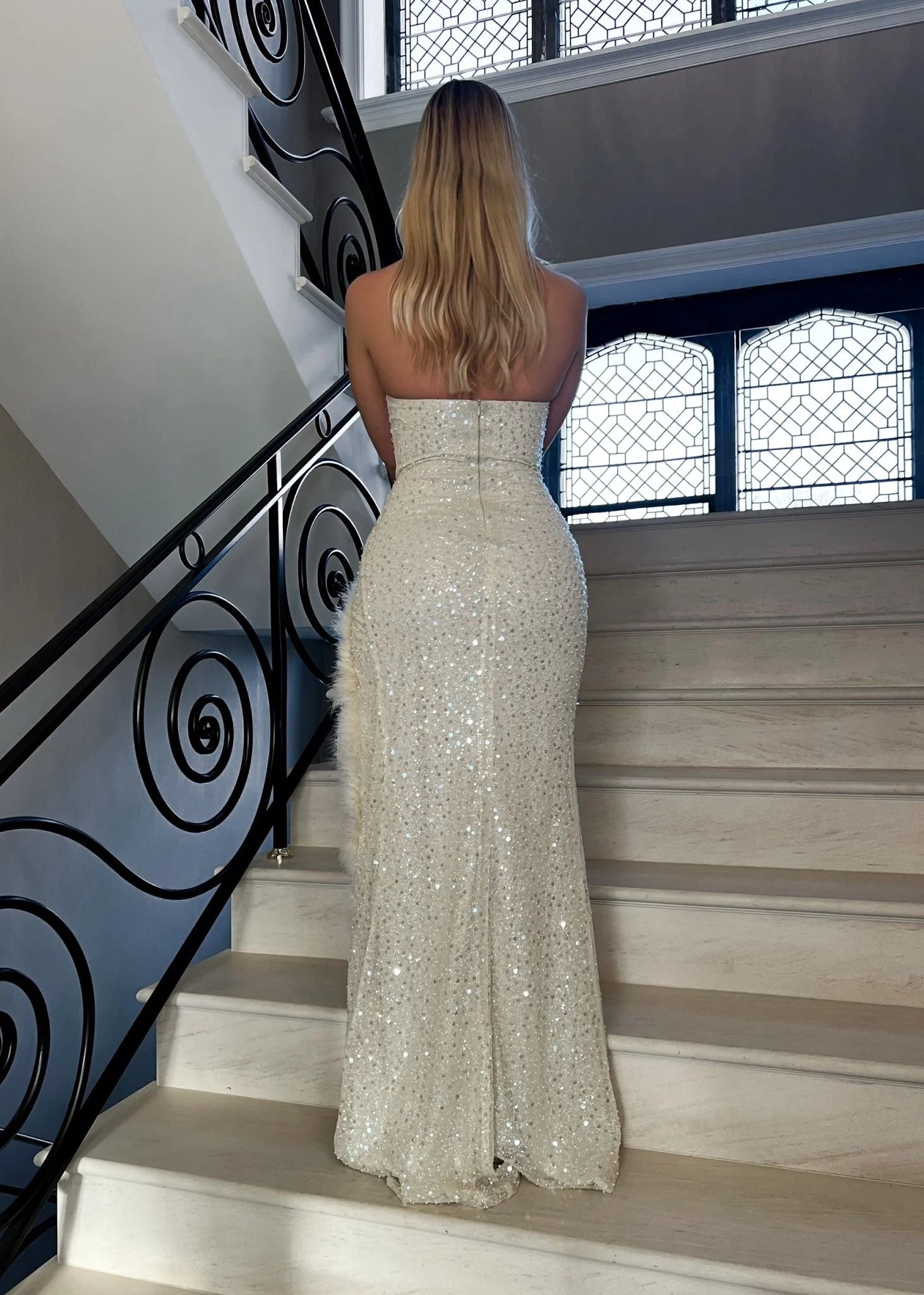 Secrets Out Embellished Gown Pearl