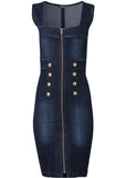 Zip Front Denim Dress Dark Wash