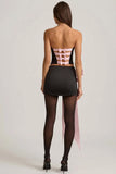 Satin Bow Detail Low Rise Mini Skirt in Black