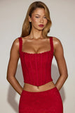 Lace Soft Scoop Boned Corset Top in True Red