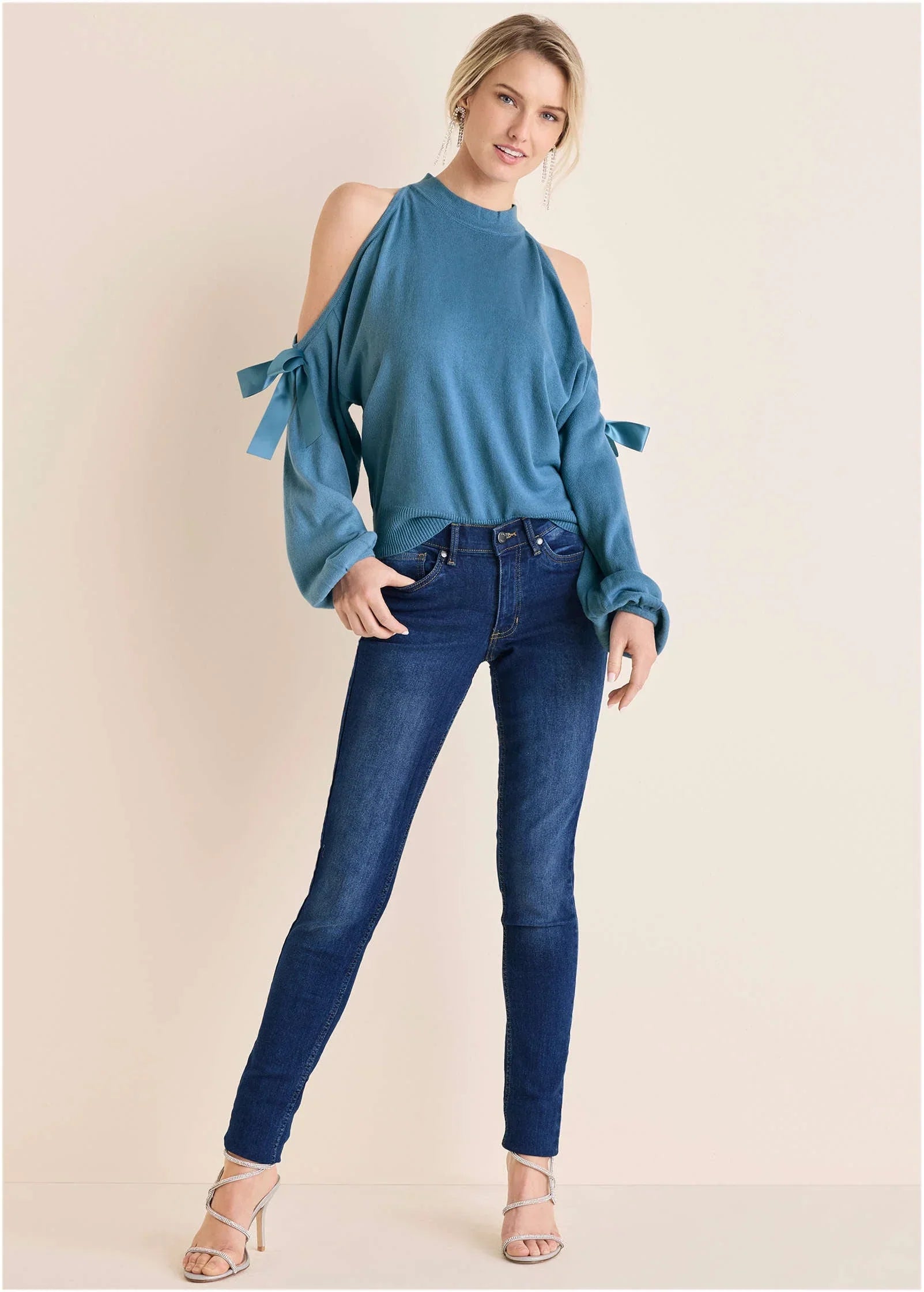 Cold Shoulder Bow Sweater Niagara