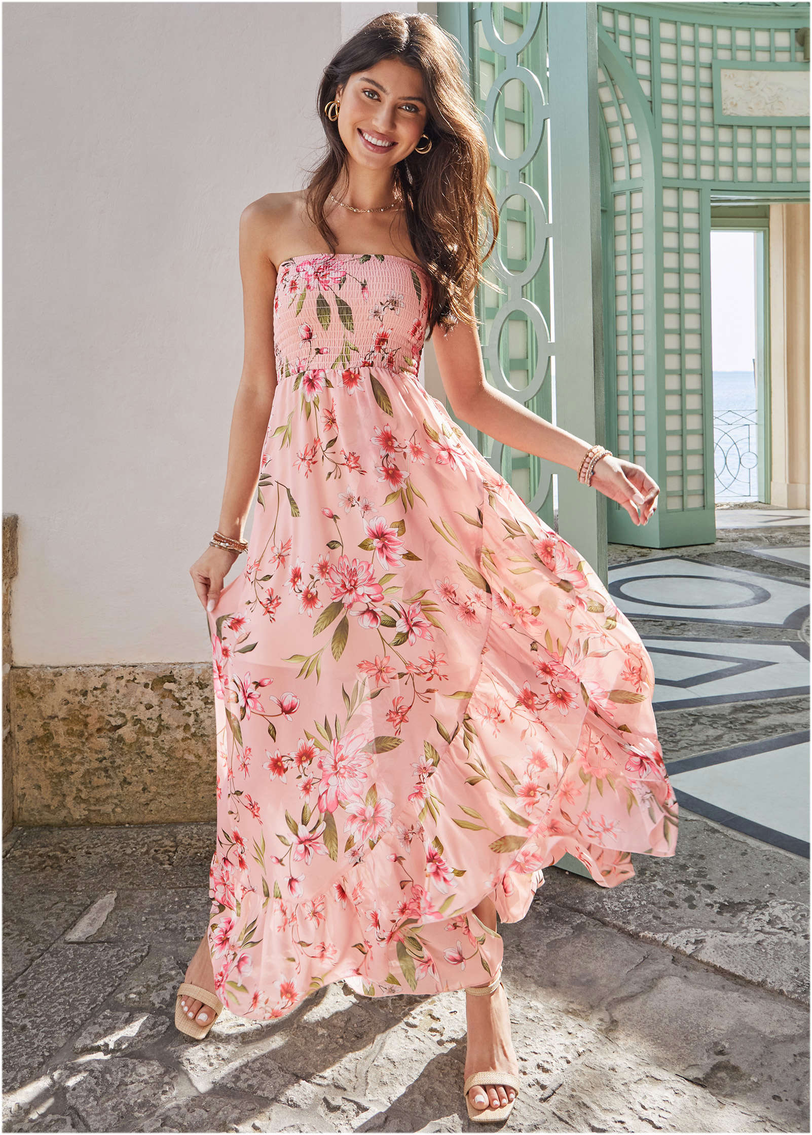 Strapless Ruffle Maxi Ethereal Floral