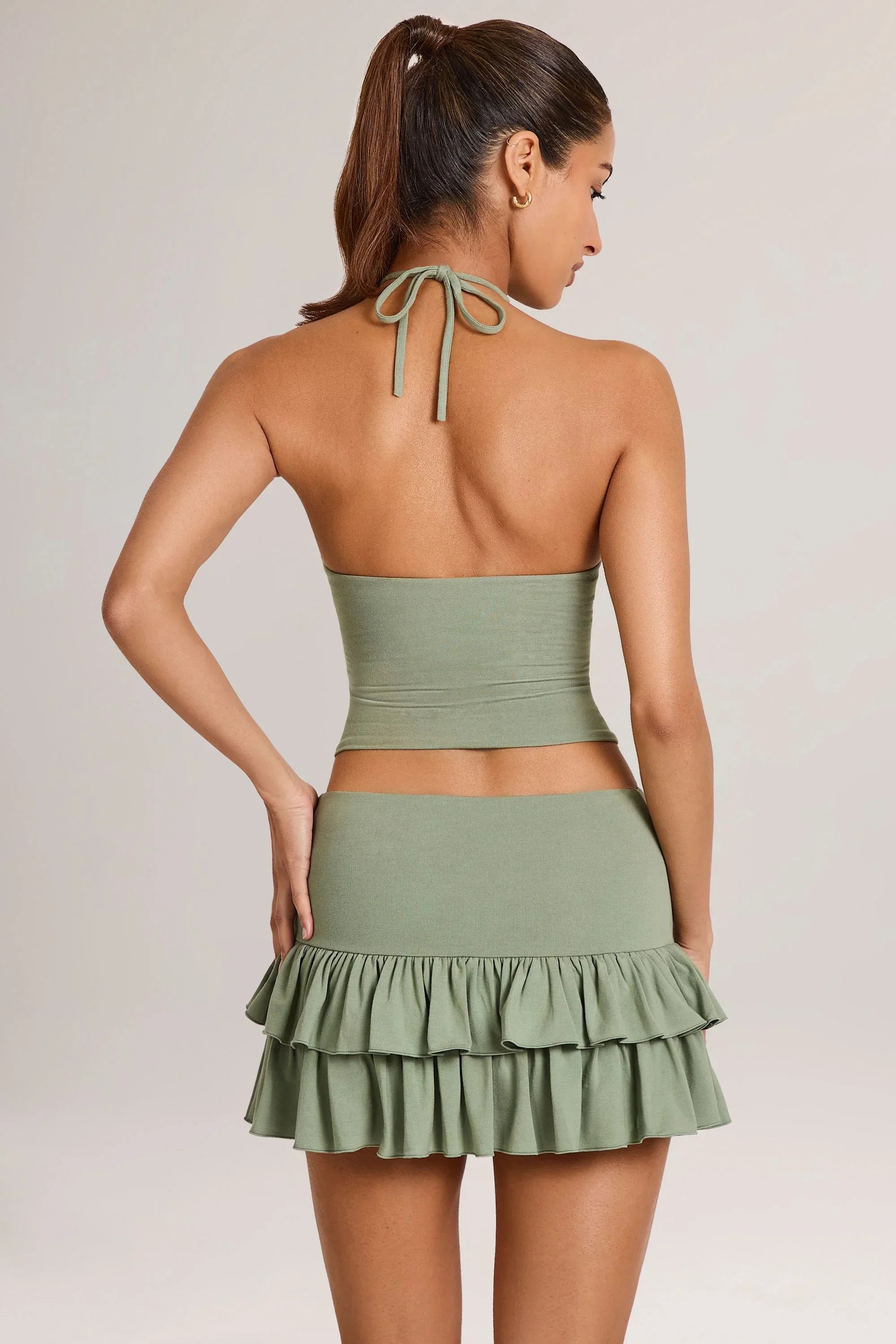 Modal Ruffle Mid Rise Mini Skort in Sage Green