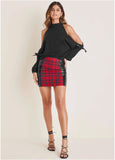 Plaid Faux Leather Skirt Racing Red Multi
