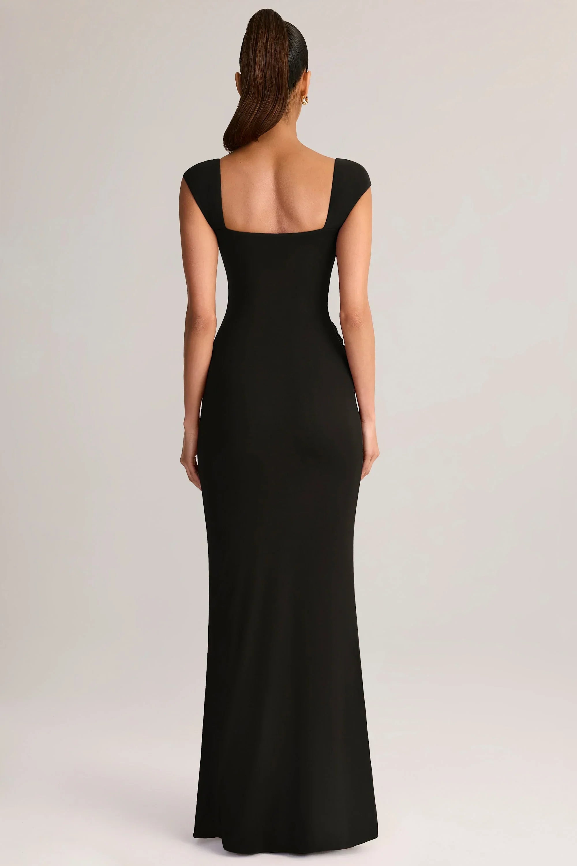Modal Sweetheart Neck Cowl Waist Maxi Dress in Black