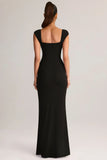 Modal Sweetheart Neck Cowl Waist Maxi Dress in Black