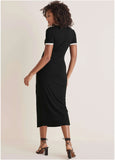 Ribbed Contrast Midi Dress Jet Black