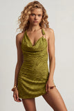 Devoré Cowl A Line Mini Dress in Olive Green