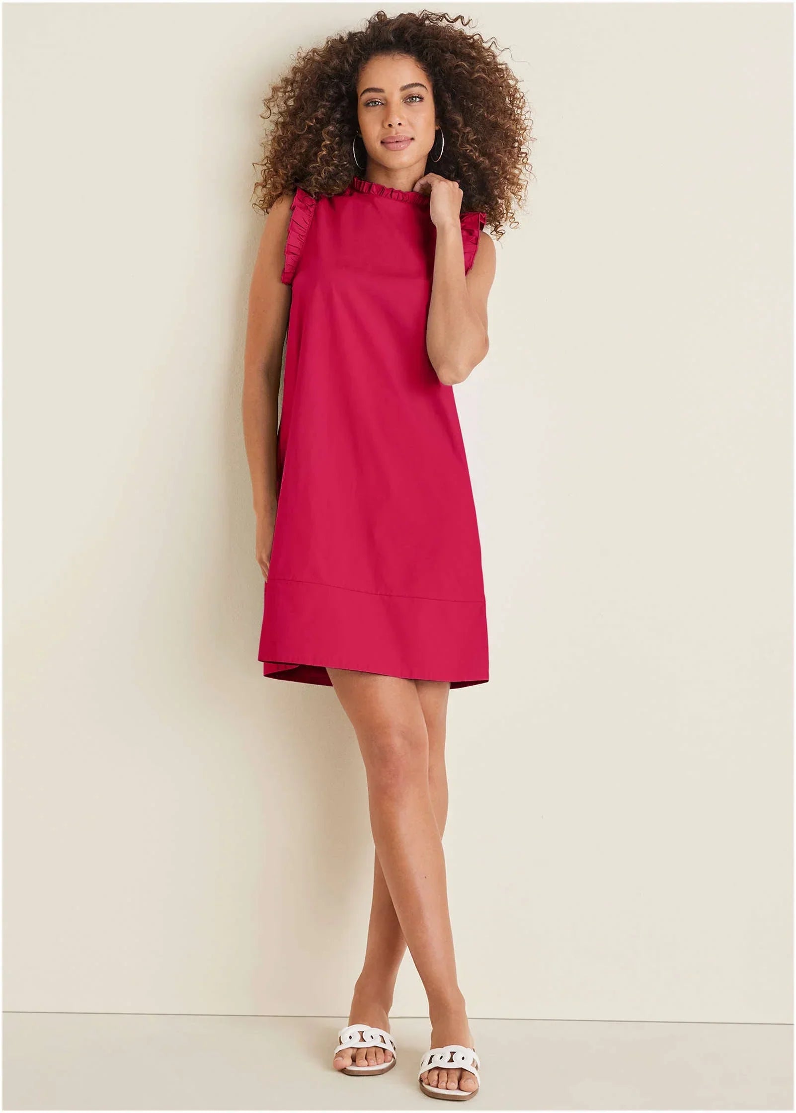 Ruffle Trim Mini Dress Dark Pink