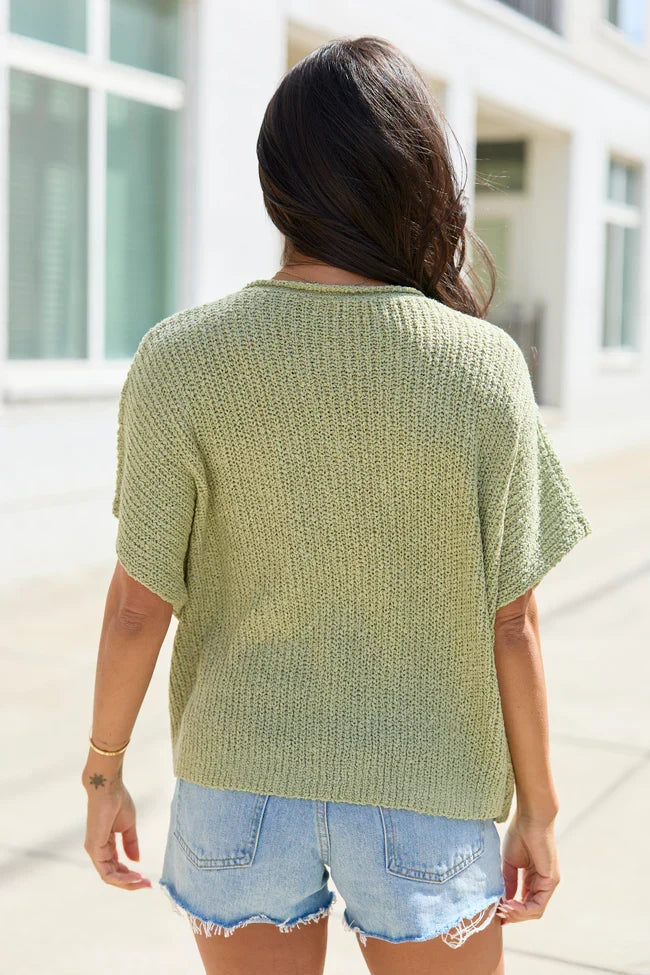 Alana Olive Open Knit Short Sleeve Sweater