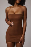 Soft Sheer Mesh Bandeau Mini Slip Dress in Mocha