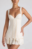Ruffle Trim Button Detail Corset Mini Dress in Ivory