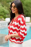 Ariel Red And White Striped Short Sleeve Cardigan