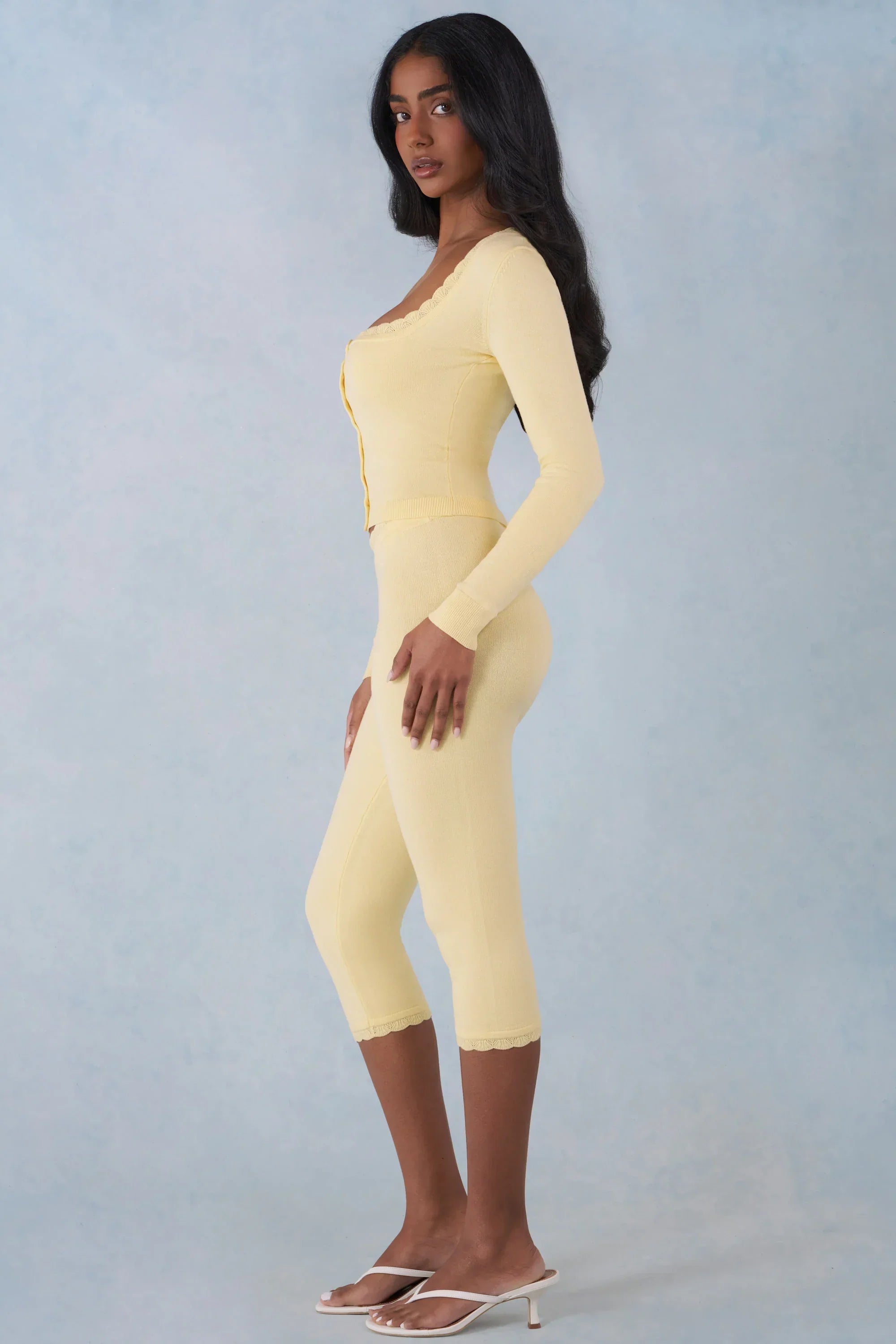 Knit Mid Rise Capri Trousers in Butter Yellow