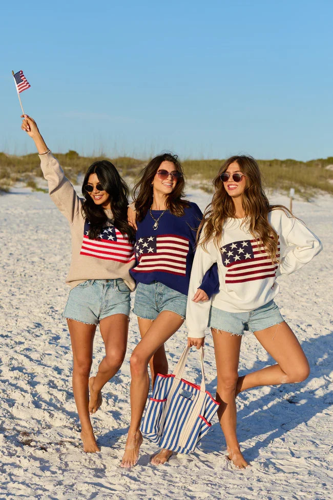 Home Of The Free Navy Textured Flag Sweater