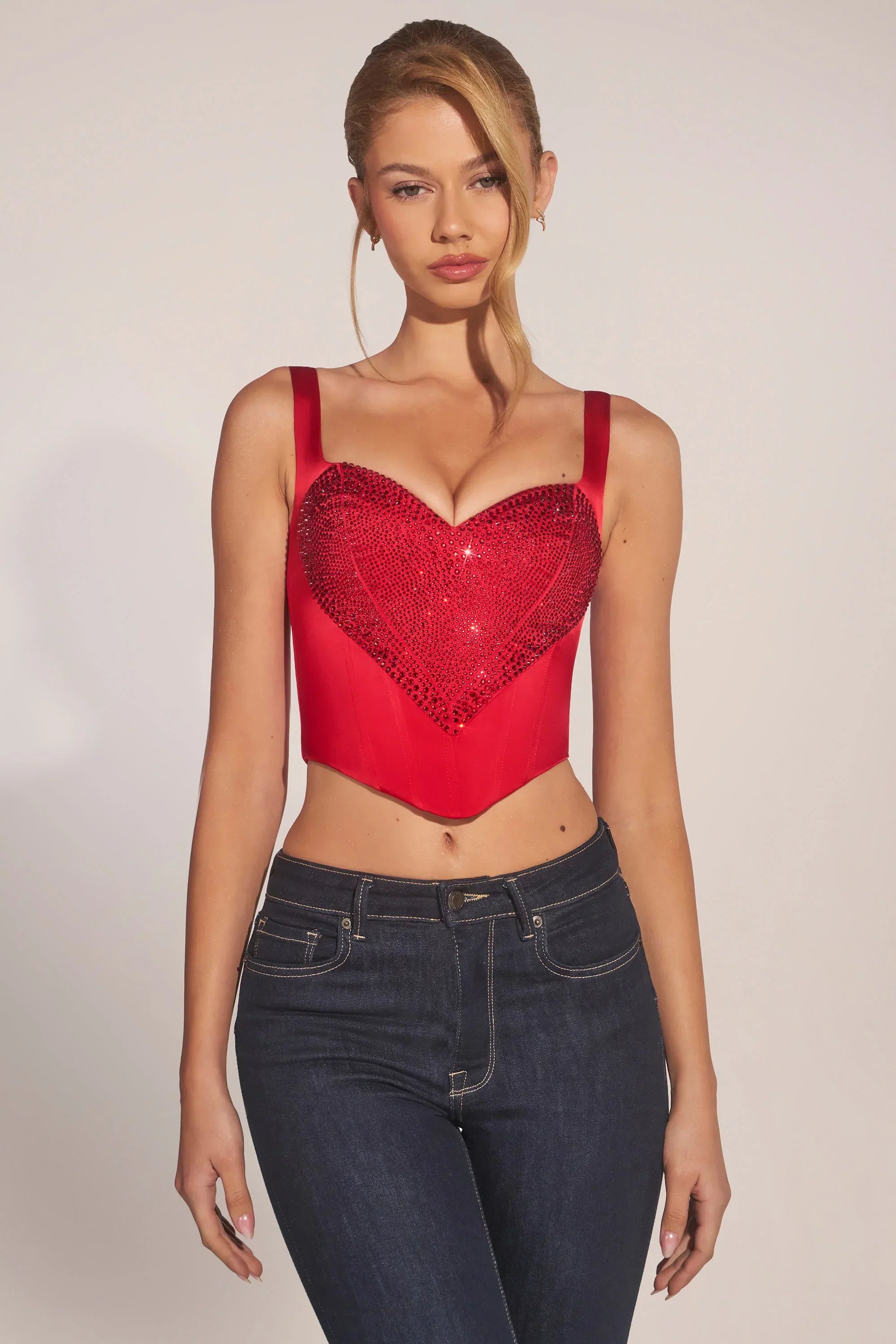 Sweetheart Neck Lace Up Corset Top in Cherry