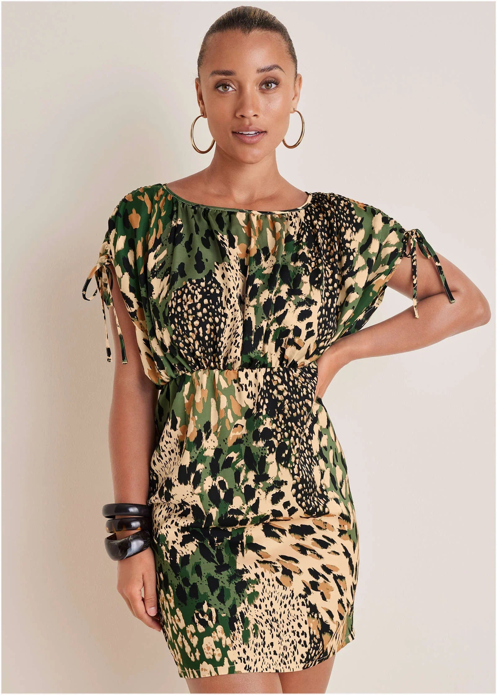 Boatneck Mini Dress Brushed Animal