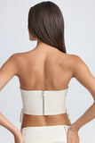 Bandeau Lace Up Corset Crop Top in Ecru