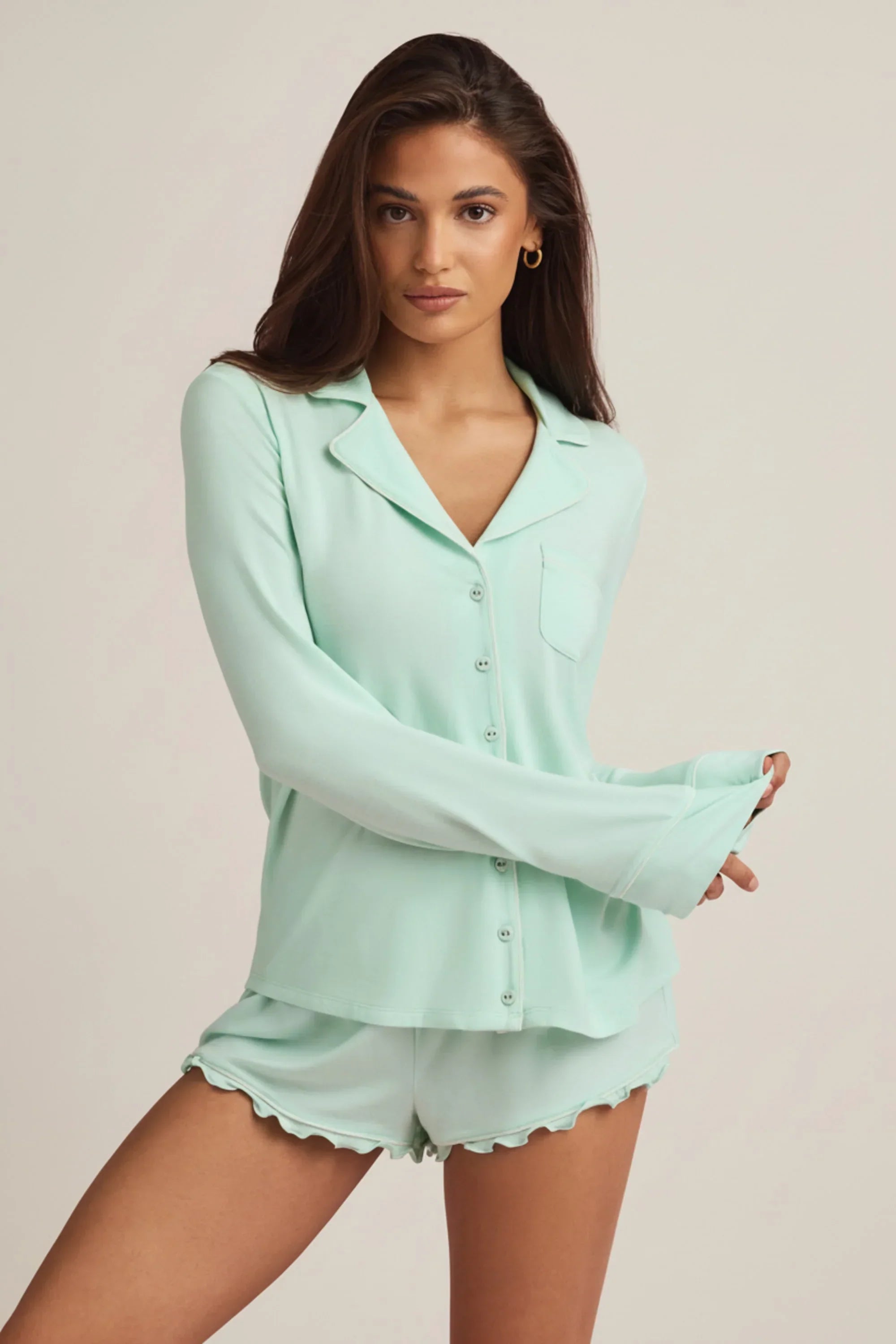Modal Long Sleeve Pyjama Top in Mint