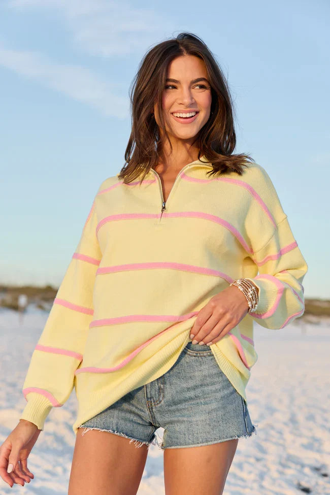 Sunday Stripe Club Yellow And Pink Quarter Zip