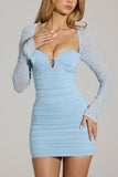 Embellished Long Sleeve Mini Dress in Blue