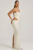 Embellished Cut Out Draped Corset Gown in White