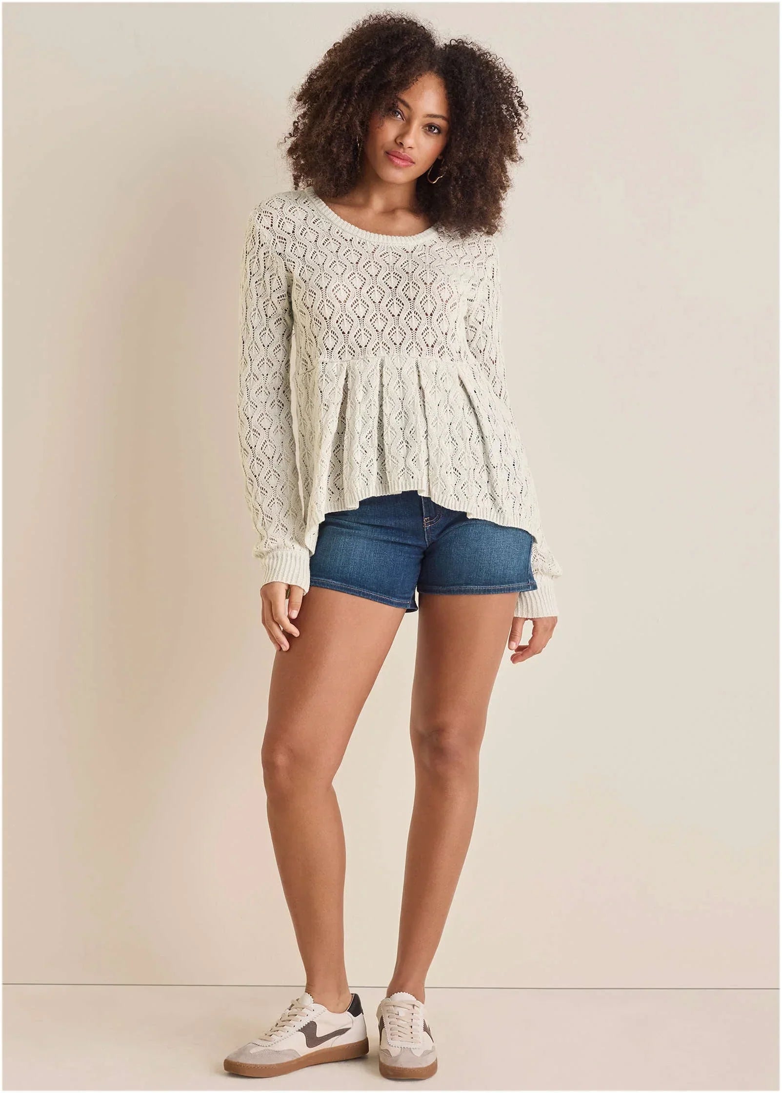 Pointelle Pullover Beige