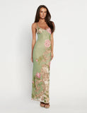 JULIANNA DRESS GREEN FLORAL ROCCOCO FLORAL