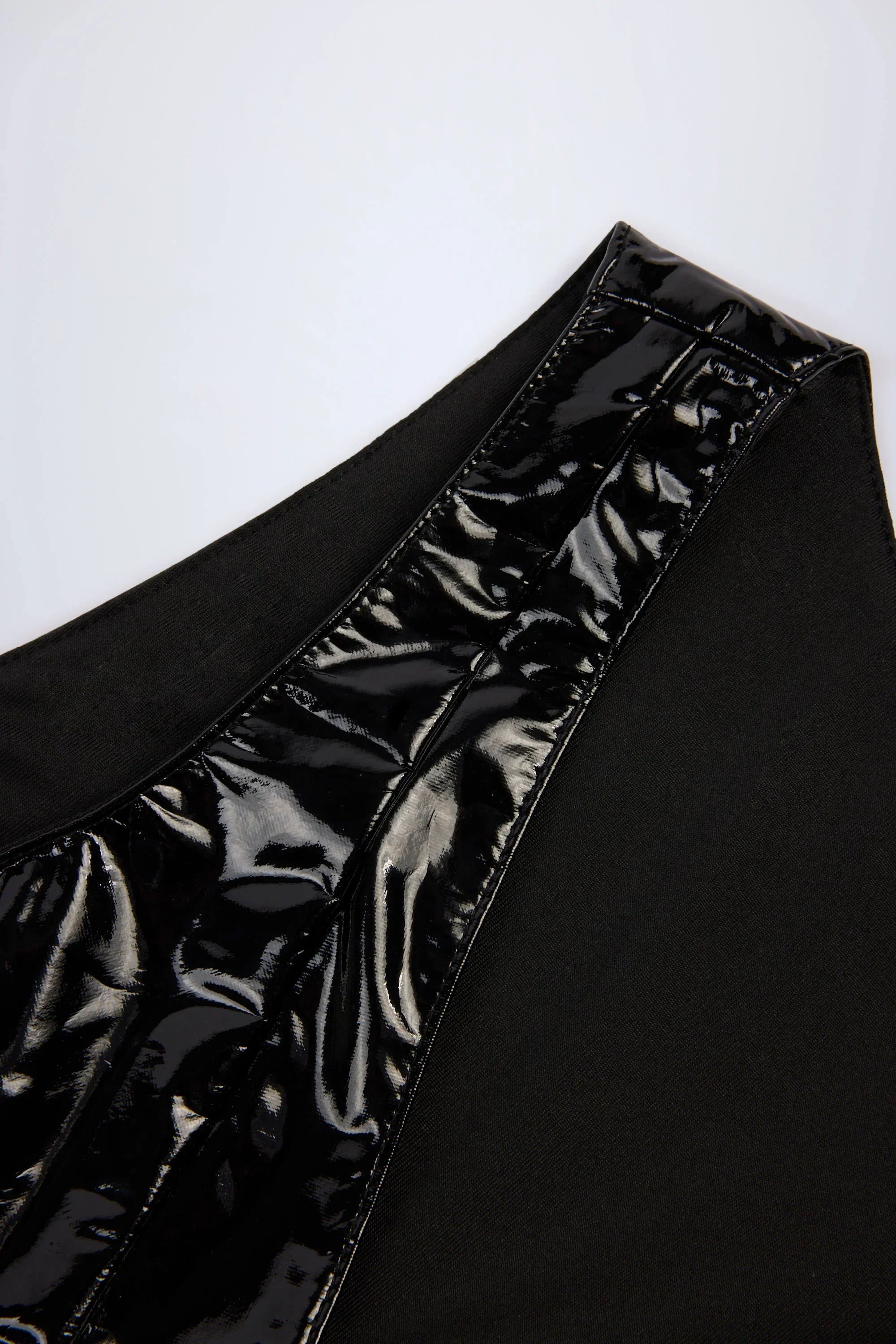 Glossy Vinyl Plunge Neck Bodysuit in Black