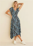 Floral Printed Dress Black Blue