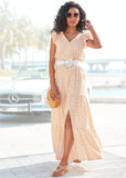 Flutter Sleeve Maxi Dress Peach White