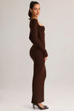 Modal Square Neck Bodycon Maxi Dress in Chocolate Brown