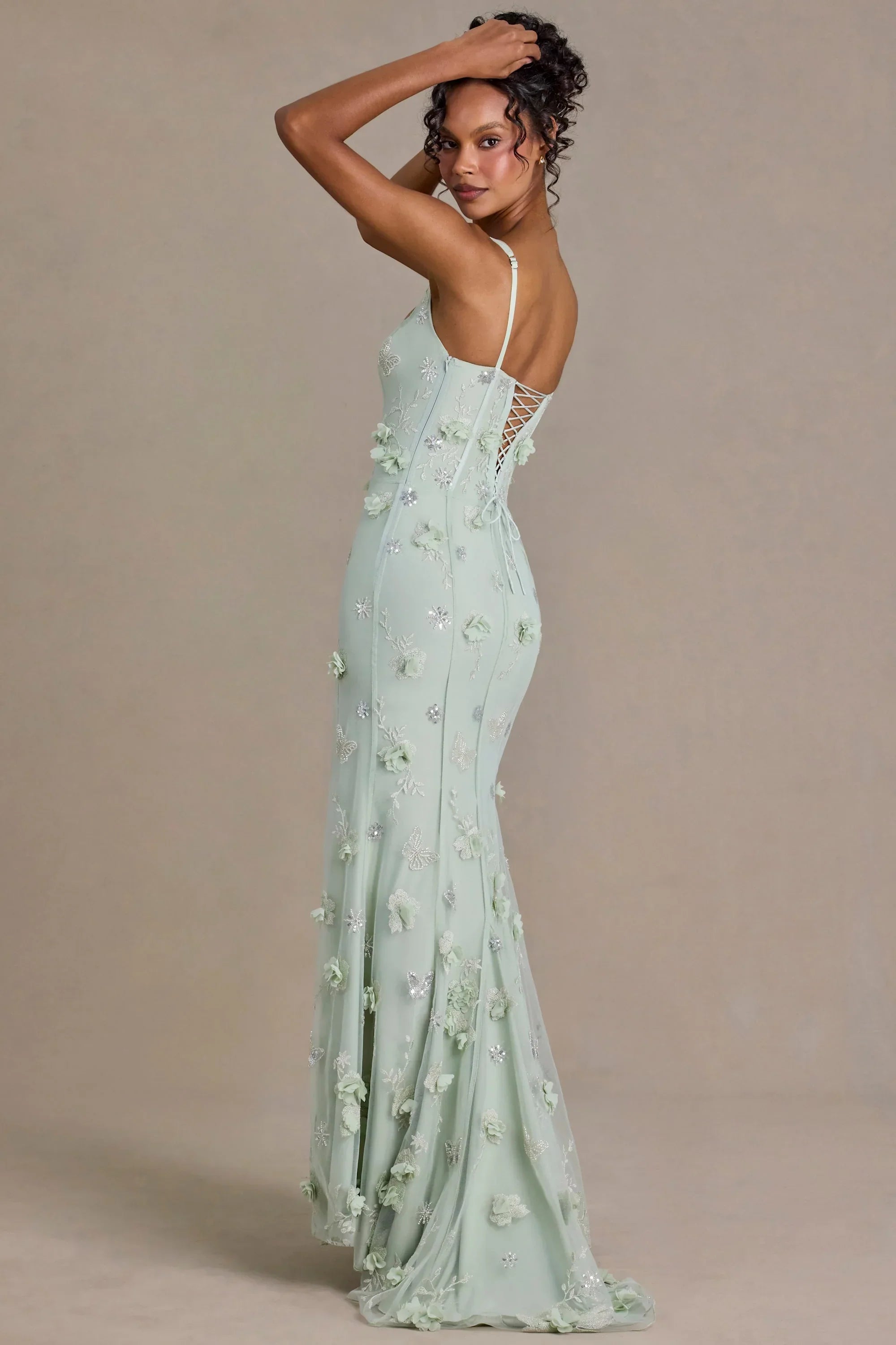Embellished Corset Gown in Sage Green