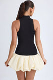 Modal Turtleneck Drop Waist Bubble Hem Mini Dress in Black