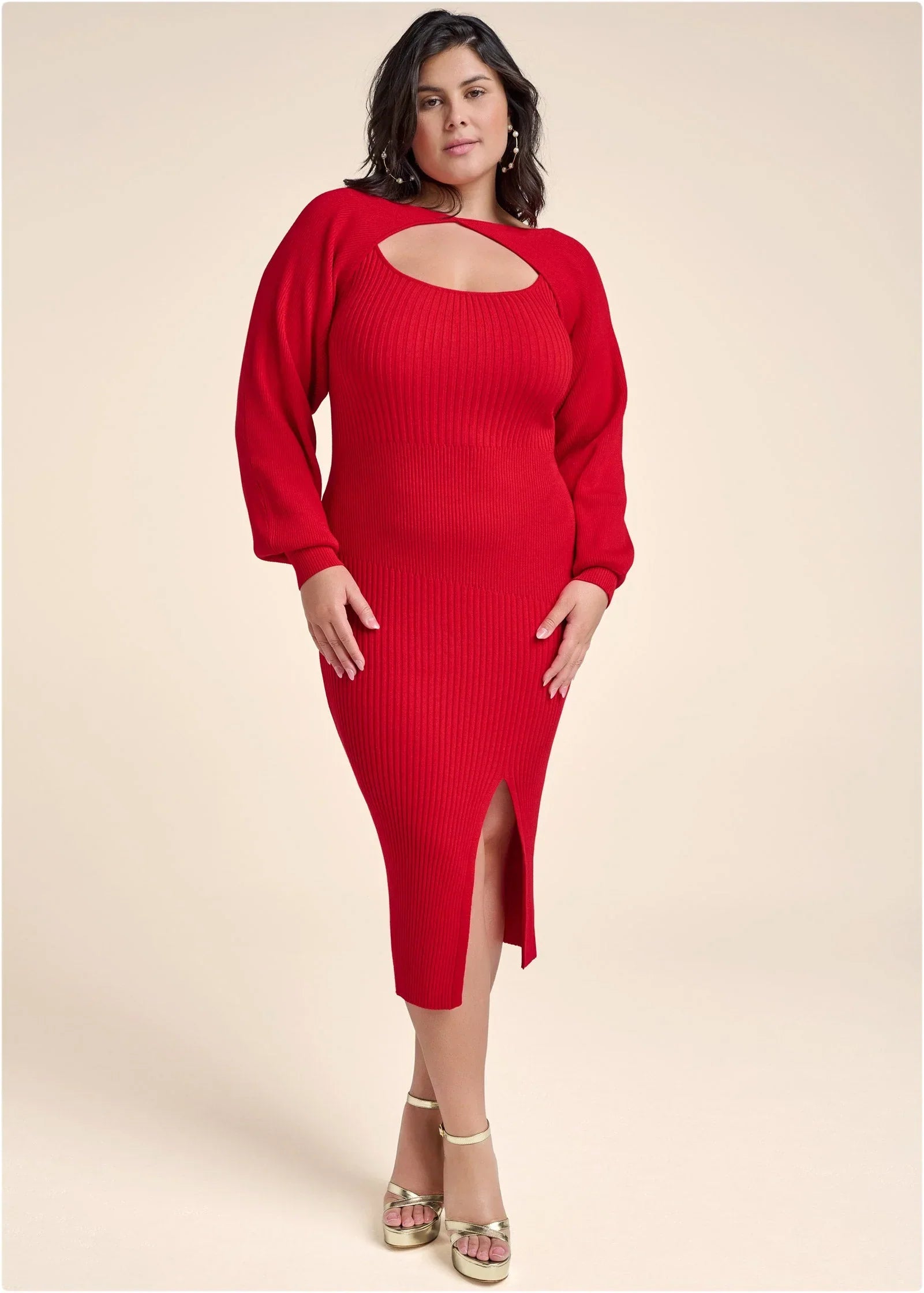 Sweater Dress With Shrug Red