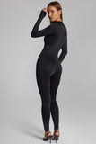 High Neck Long Sleeve Jumpsuit in Black