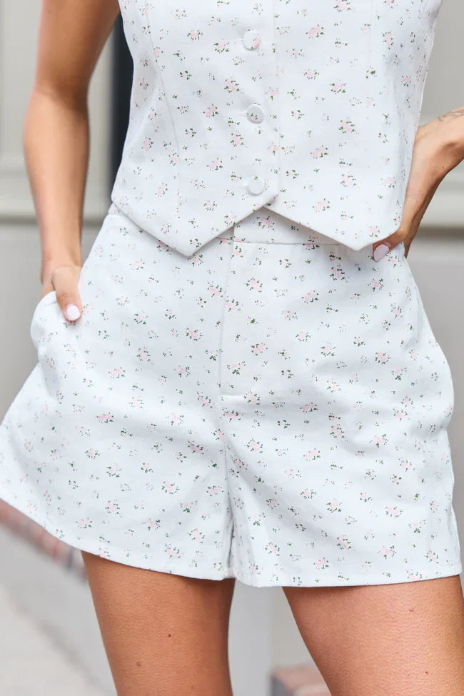 Meredith White And Pink Floral Shorts