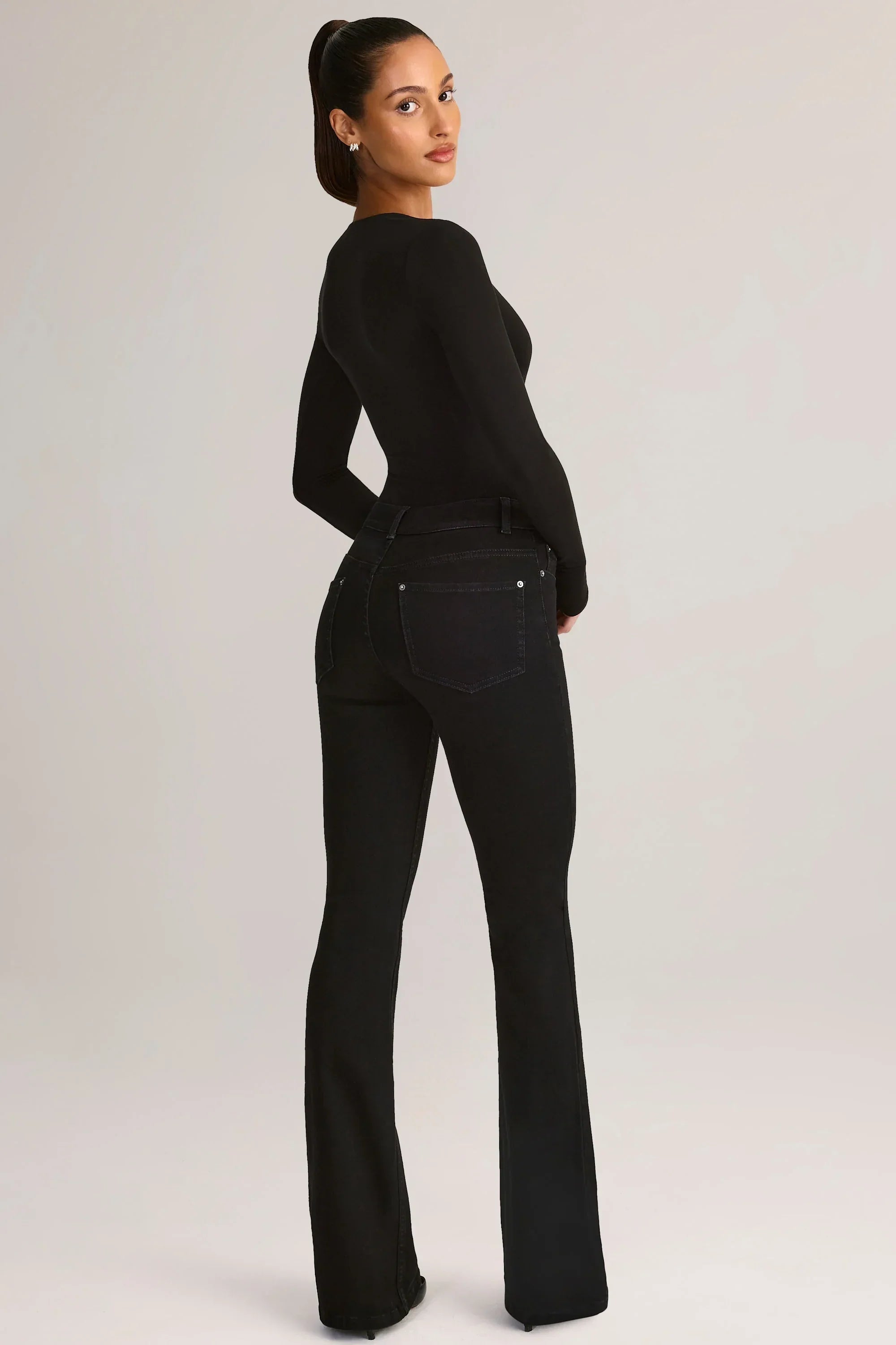 Denim Mid Rise Flared Jeans in Black