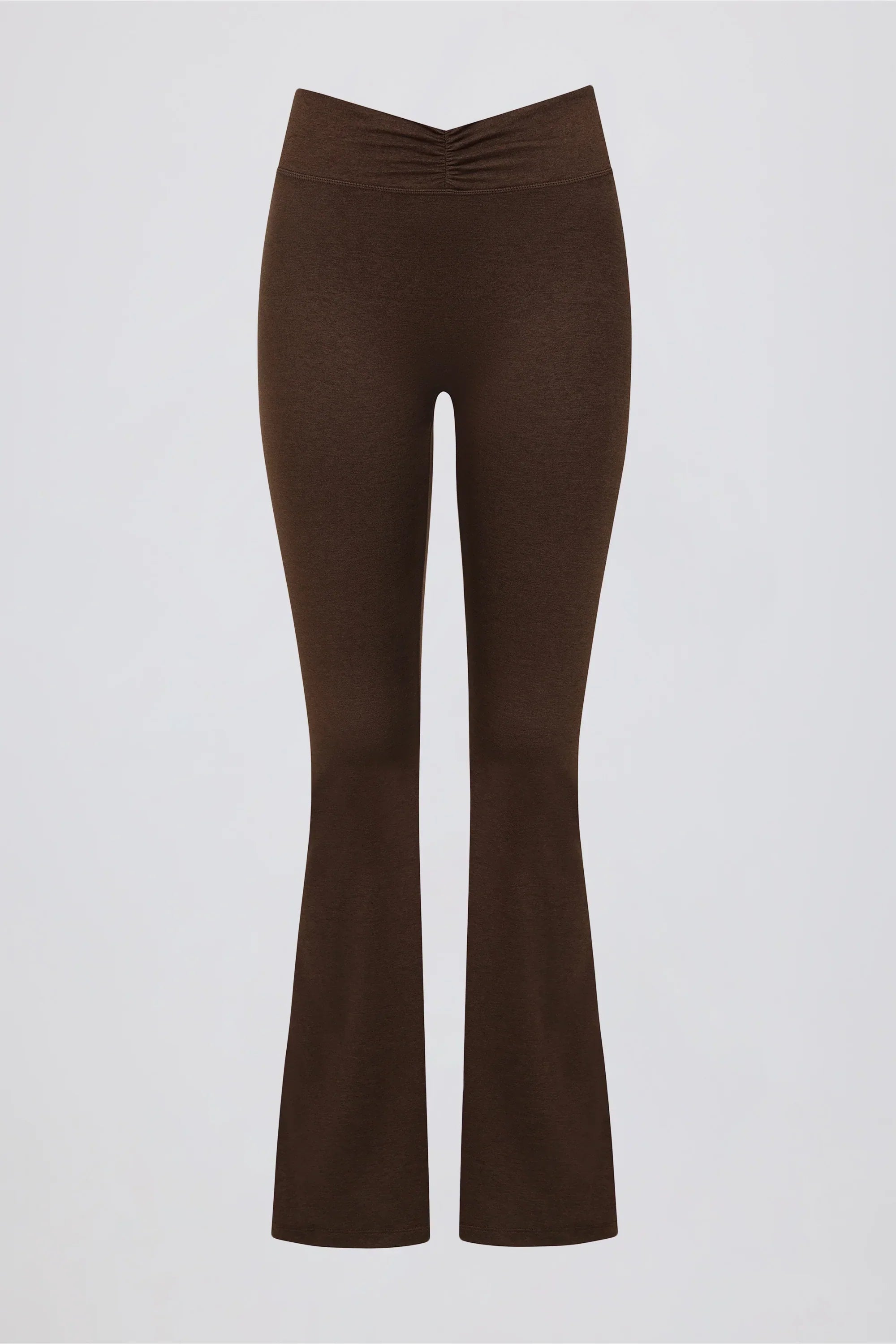 Brushed Jersey Ruched Flared Trousers in Pecan Marl