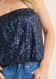 Sequin Tube Top Navy